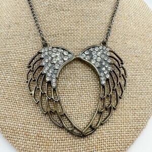 Vintage Angel Wing Rhinestone Necklace Y2K Glamorous Statement Avant Garde